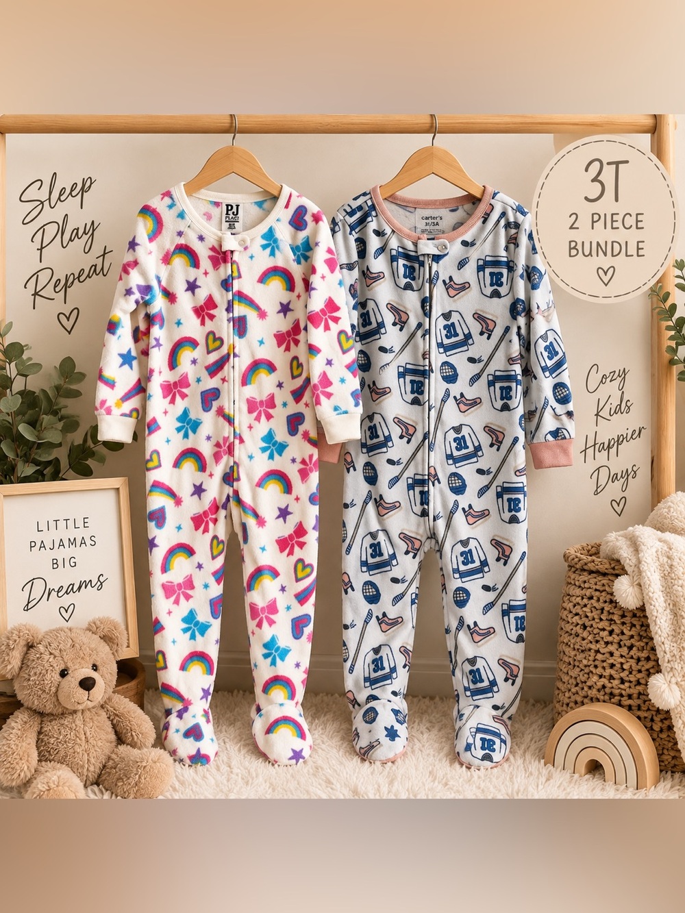 Carter’s & PJ Place 3T Fleece Pajama Sleeper Bundle – 2 Piece